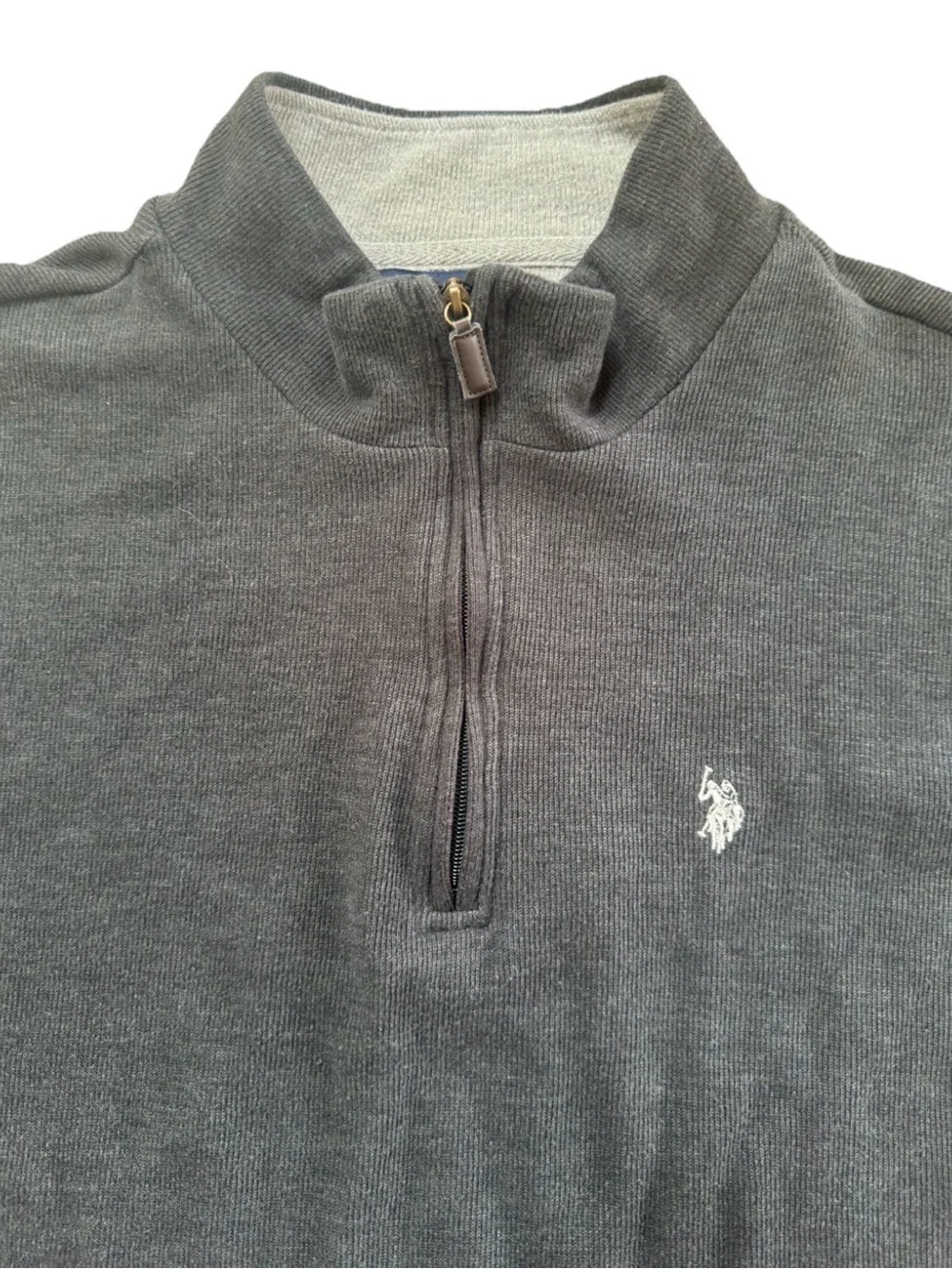 U.S. Polo Assn. Quarter Zip Pullover Sweater Men's XLT Charcoal Gray Ribbed Prep